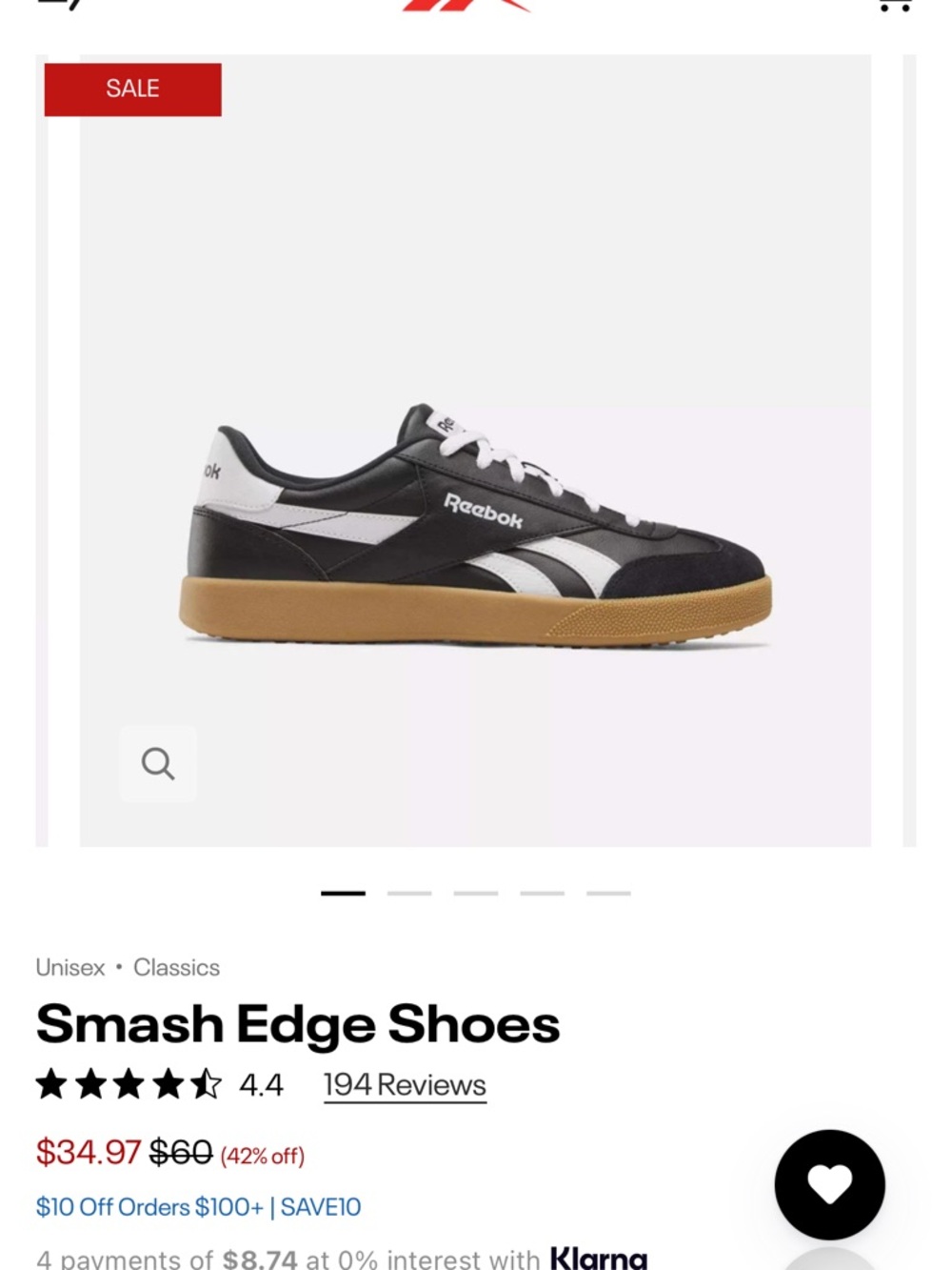 Reebok Smash Edge UNISEX Black & White Classic Gum Sole Sneaker - Picture 2 of 6